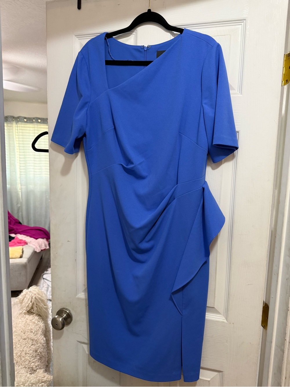 Adrianna Papell Cobalt Blue Draped Midi Dress